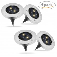 MINGLITAI Outdoor Solar Lights, Solar Ground Lighting Outdoor LED Lights, 2 LED, 25 Lumens, 4 Pack, Waterproof,  Stainless Steel, Solar Garden Lights for Landscape Lighting, Driveway, Step, Pathway